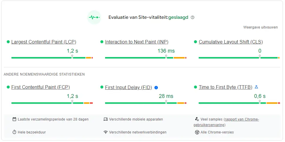 Site evaluatie in Google pagespeed audit